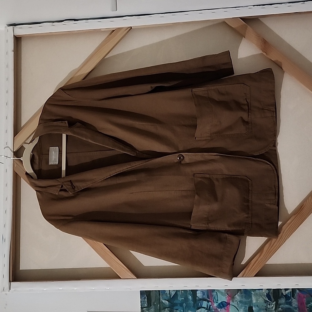 Everlane Organic Cotton Artist's Jacket Patch Pockets Olive Green Brown Size L